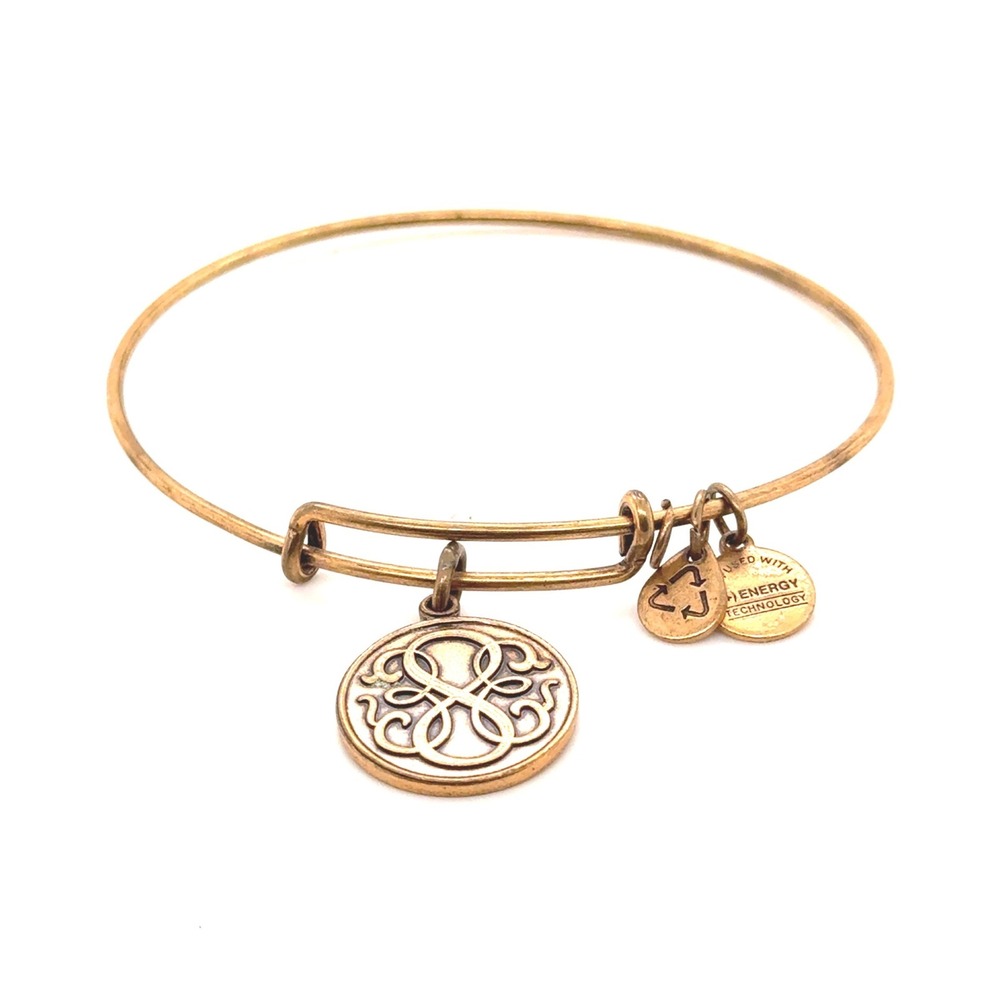 Alex and Ani Infinity Knot Expandable Bangle Bracelet Russian Gold Tone Charm